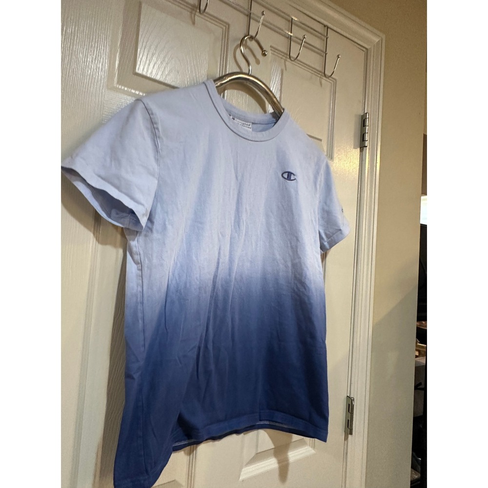 Champion‎ Mens Blue Ombre Dip Dye Short Sleeve T-Shirt Size Medium Athletic Logo - Picture 4 of 7